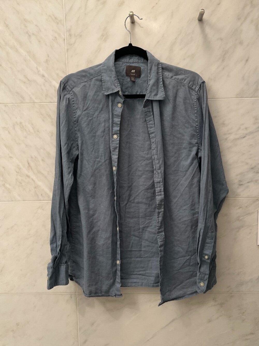H&M Slate Blue Slim-Fit Long-Sleeve Button-Front Shirt – size S